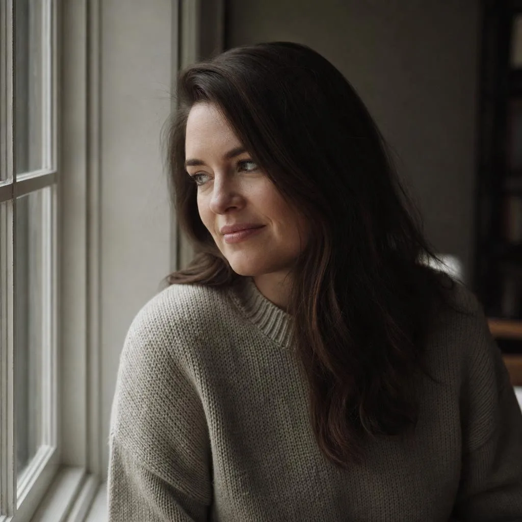 Portrait of Elena Marsh seated by a window